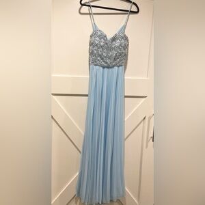Love Reign Light Blue Beaded Prom Dress size 13 NWT open criss cross back